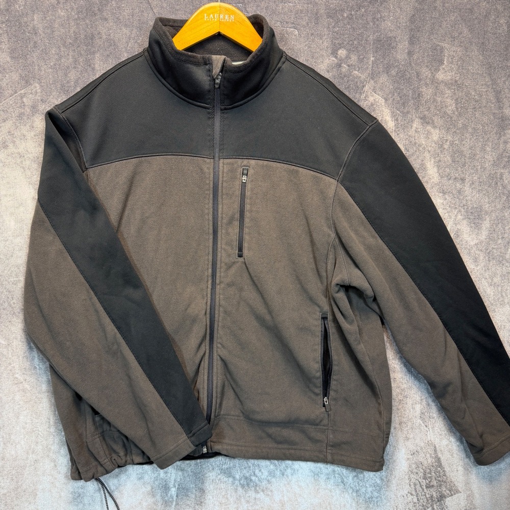 Tek Gear Fleece Jacket Mens Gray Regular XL Full Zip Mock Neck Outdoor Warmth